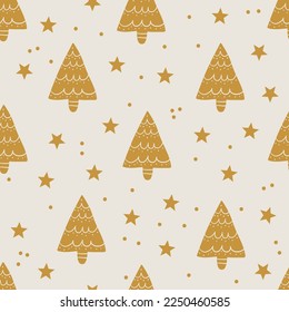Seamless pattern with Christmas trees. Holiday modern boho background. Vector illustration