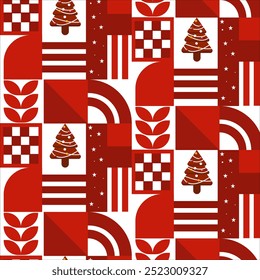 Seamless pattern with christmas trees, Holiday pattern with Christmas elements in flat style. Design in geometric style.