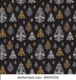 Seamless Pattern with Christmas Trees. Holiday Paper Design. Vector illustration