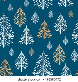 Seamless Pattern with Christmas Trees. Holiday Paper Design. Vector illustration