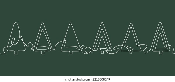 Seamless pattern with Christmas trees made in the style of continuous line drawing. Vector illustration.
