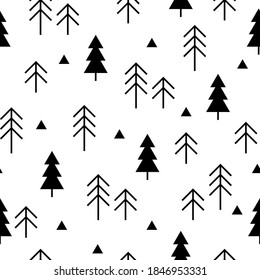 Seamless pattern with christmas trees. Monochrome vector illustration. Trendy texture for print, textile, packaging.
