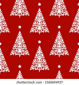 Seamless pattern with Christmas trees on red background for Your winter holiday design