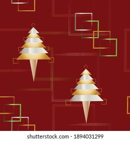 seamless pattern with Christmas trees on dark red background vector