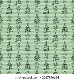 seamless pattern with christmas trees on green background
