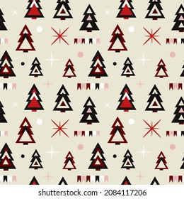 Patrón sin foco con árboles de Navidad en un tema de Navidad. Patrón para papel de embalaje, servilletas, embalaje navideño. Ilustración vectorial.