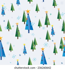 Seamless pattern with Christmas trees on snow background.Vector illustration.