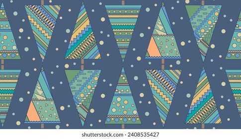 Seamless pattern with Christmas trees on. Geometric, stylized. Pleasant. Bright. New year celebration. Christmas vibes