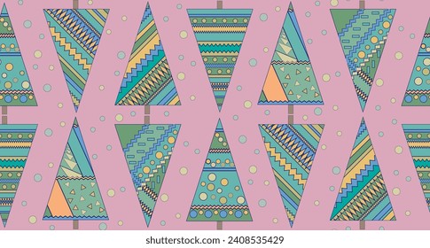 Seamless pattern with Christmas trees on. Geometric, stylized. Pleasant. Bright. New year celebration. Christmas vibes
