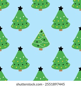 A seamless pattern of Christmas trees on blue