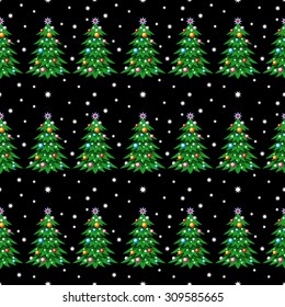 Seamless pattern with Christmas trees on a black background