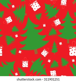 seamless pattern of Christmas trees on a red background
