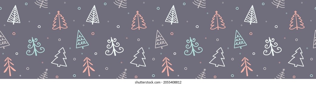 Seamless pattern with Christmas trees. Panoramic header. Vector