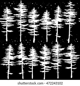 
Seamless pattern with Christmas trees and pine trees . vector drawing by hand. Background in the Scandinavian style .