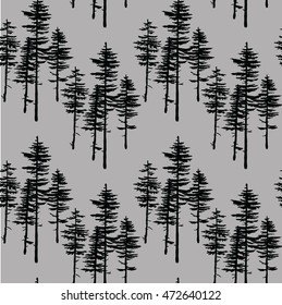 Seamless pattern with Christmas trees and pine trees . Vector drawing by hand. Background in the Scandinavian style .
