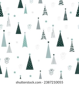 Patrón sin foco con árboles de Navidad al estilo escandinavo. Decoración de Navidad y Año Nuevo, para postales, impresión en tela, papel, envoltura