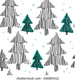 Seamless pattern with Christmas trees in a Scandinavian style . Simple vector drawing by hand.