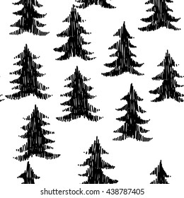 Seamless pattern with Christmas trees in a Scandinavian style . Simple vector drawing by hand.