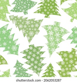 Seamless pattern Christmas trees silhouette snowflakes vector illustration