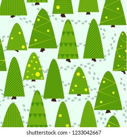 seamless pattern of christmas trees in the snow flat