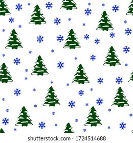 Seamless pattern  with Christmas trees and snow. Vector illustration with Christmas elements. Pattern for gift wrapping paper, greeting cards. 