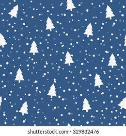Seamless pattern with christmas trees and snow, vector illustration