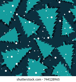 Seamless pattern with christmas trees and snow. Colorful background. Decorative wallpaper, good for printing. Vector illustration design. Hand drawn overlapping backdrop. Merry xmas style