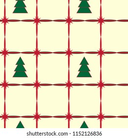 Seamless pattern Christmas trees and snowflakes on a gold background.  Pattern for card, invitation, wrapping paper, textile fabric . Vector pattern