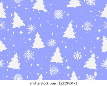 Seamless pattern with Christmas trees and snowflakes. Christmas pattern. Vector illustration