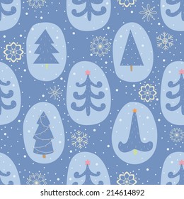 Seamless pattern with Christmas trees and snowflakes. EPS 10. No transparency. No gradients.