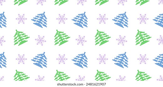 Seamless pattern with Christmas trees and snowflakes on white background. A gift for Christmas. Cover design, fabric, background, website. Vector illustration 