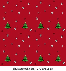 Padrão contínuo com árvores de Natal e flocos de neve para decoração de férias de inverno e ano novo celebração illation.vetor Xmas wallpapers, design para impressão, papel de embrulho de presente