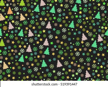 Seamless pattern with Christmas trees and snowflakes. Christmas pattern. Vector illustration.