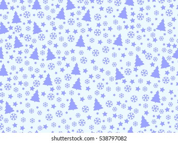 Seamless pattern with Christmas trees and snowflakes. Christmas pattern. Vector illustration.