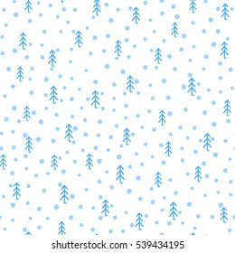 Seamless pattern of Christmas trees and snowflakes.