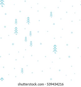 Seamless pattern of Christmas trees and snowflakes.