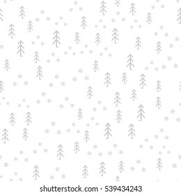 Seamless pattern of Christmas trees and snowflakes.