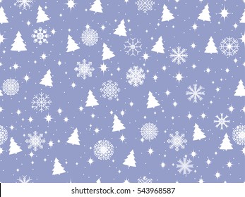 Seamless pattern with Christmas trees and snowflakes. Christmas pattern. Vector illustration