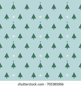 Seamless pattern with Christmas trees and snowflakes