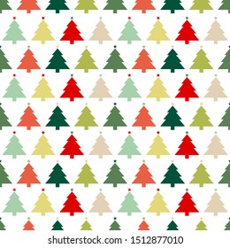 Seamless Pattern Christmas Trees With Stars Red Green Beige