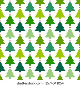 Seamless Pattern Christmas Trees With Stars In Lines Red Green