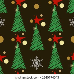 Seamless pattern with christmas trees and stars