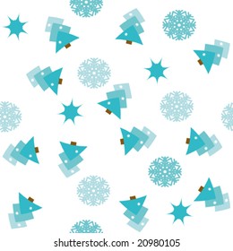 Seamless pattern with christmas trees, stars and snowflakes. Vector illustration.