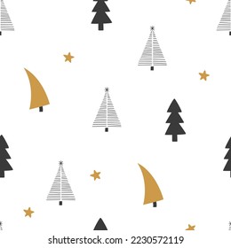 Seamless pattern with Christmas trees and stars.