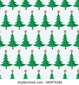 Seamless pattern of Christmas trees with stars on bluish background. EPS 8 vector illustration, no transparency