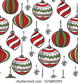 Seamless pattern with Christmas trees toys,