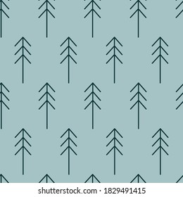 Seamless pattern with Christmas trees. Turquoise background. Christmas pattern. Vector illustration. Flat image.