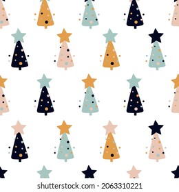 Seamless pattern with Christmas trees. Vector Christmas background in Scandinavian style