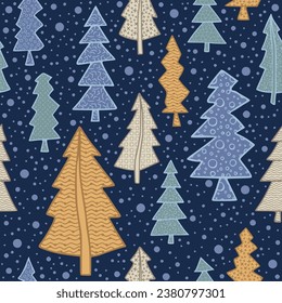 Seamless pattern of Christmas trees. Vector background on a winter theme.