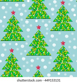 Seamless pattern with Christmas trees in vintage Russian style. Simple mosaic vector illustration.